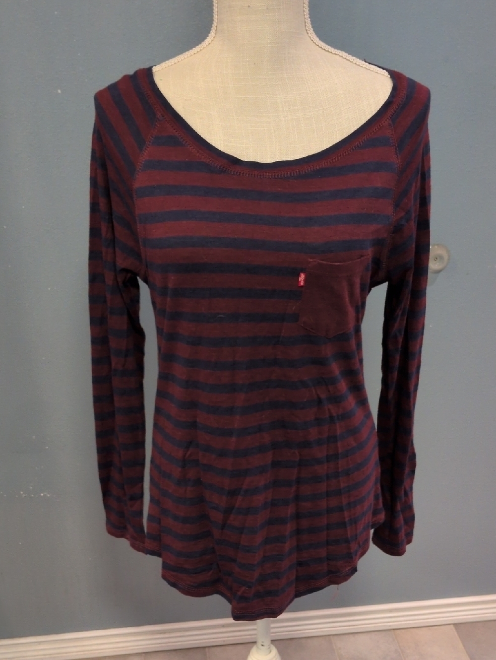 Levi's Striped Cotton Blend Scoopneck One Pocket Longsleeve Top Streetwear Retro